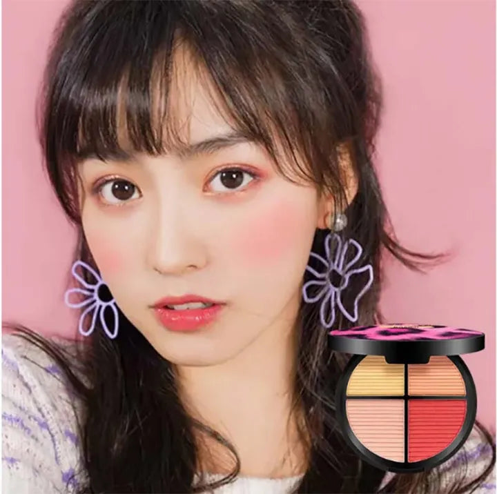 4 Color Pale Smoky Purple Blush & Highlighter Palette