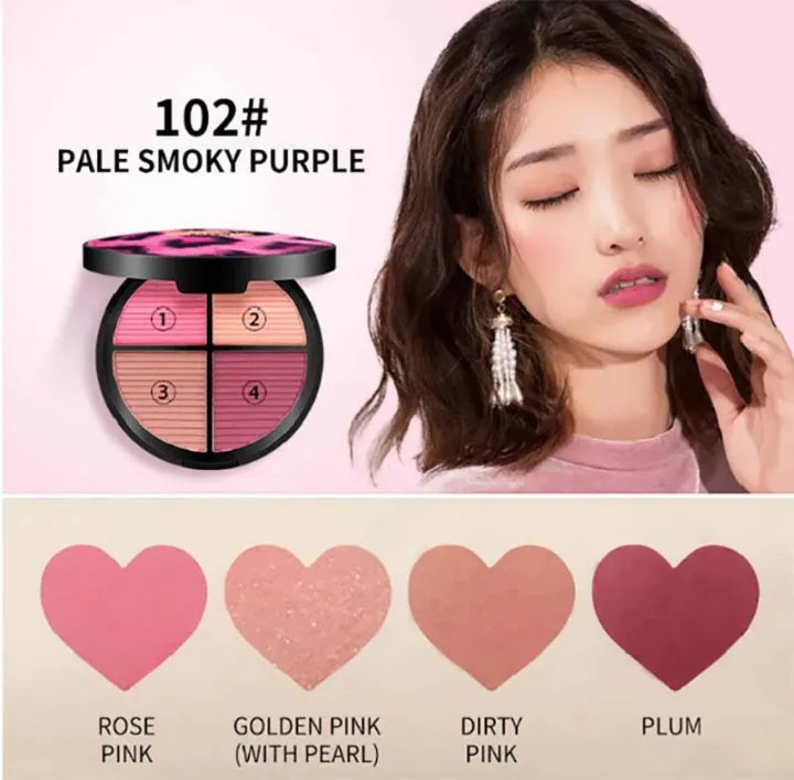 4 Color Pale Smoky Purple Blush & Highlighter Palette